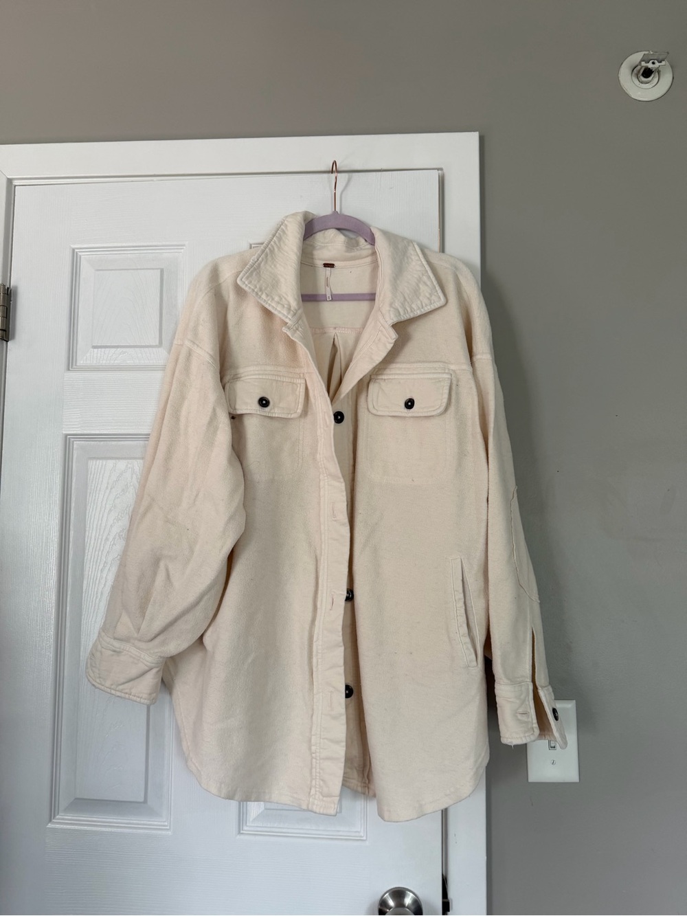 Free People Light Cream Long Shacket Lightweight Jacket